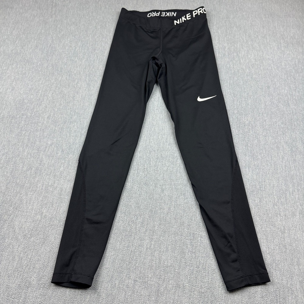 Nike Pro Leggings Women Small Black Dri Fit Training Tight Yoga 27" Athletic